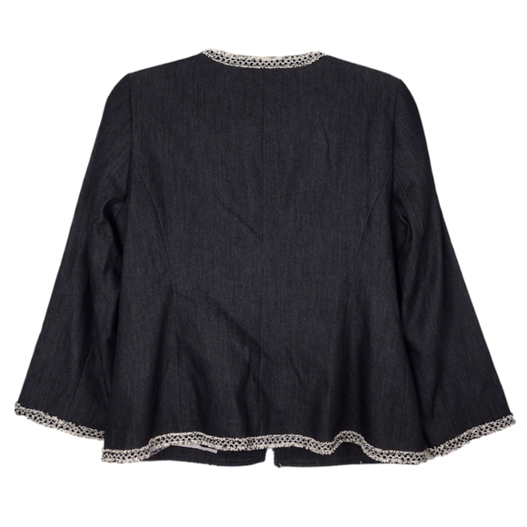 NWT Talbots Petite Tweed Fringe Denim Lined Patch Pockets Business Blazer Sz 8P - Picture 2 of 15